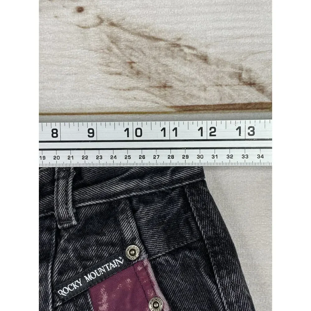 Vtg Rockies Jeans 27/5 Black/Charcoal Western Leather Detail USA Made 90s